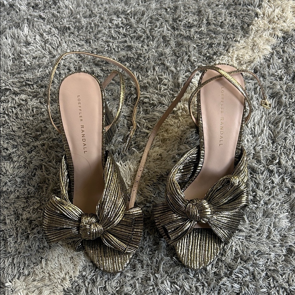Loeffler Randall Metallic Gold Heels with Bow